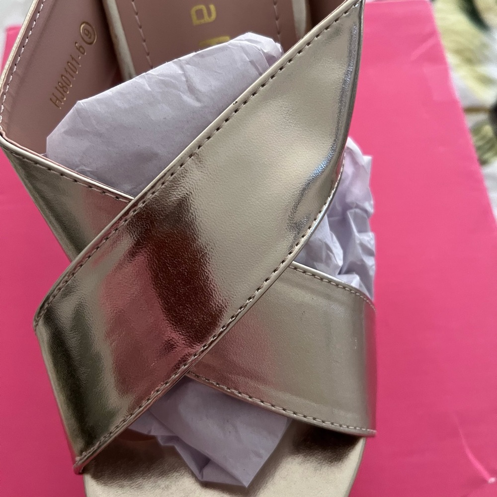 Gold metallic wedges brand new w/box